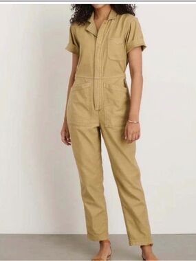 Alex Mill Short-Sleeve Utility Jumpsuit in Khaki
